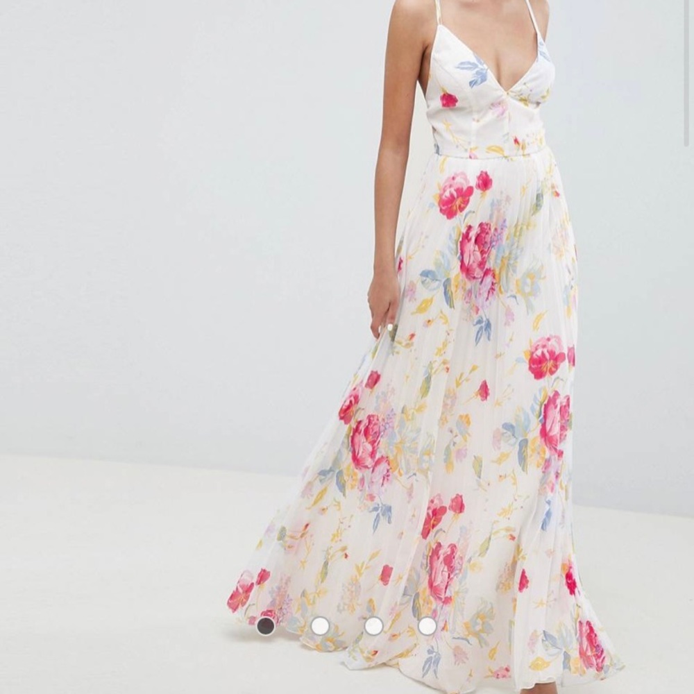 ASOS DESIGN Pleated Maxi Dress In Rose Floral Print